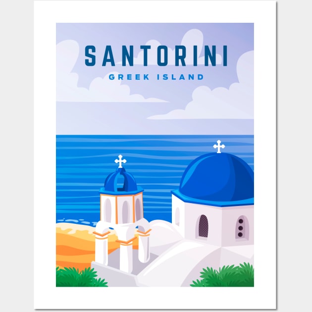 Santorini, Greece - retro travel poster Wall Art by GreekTavern